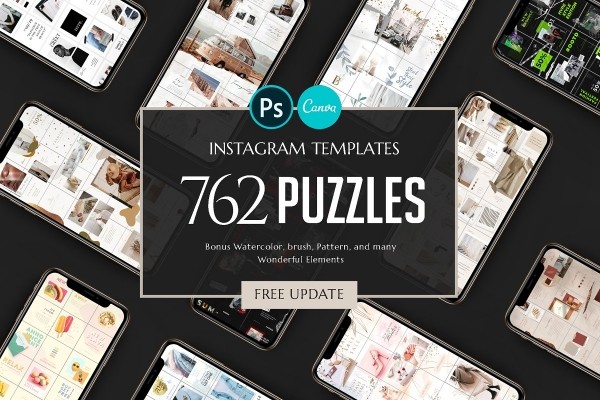 PUZZLE Bundle Instagram Photoshop & Canva - Graphic Designs