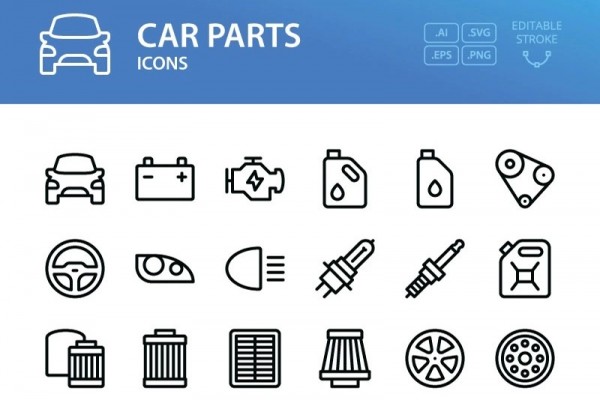 Car parts - 48 outline vector symbols Iconset Template - Graphic Designs