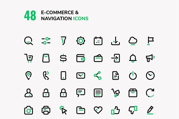 Free E-commerce & Navigation Vector Icons Set - Graphic Designs