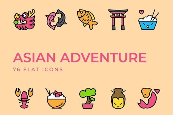 Free 76 Asian Adventure Flat Icons - Graphic Designs